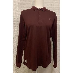 Mens Delascar Long Sleeve Polo Collared Henley Burgundy Crimson Golf Fashion
